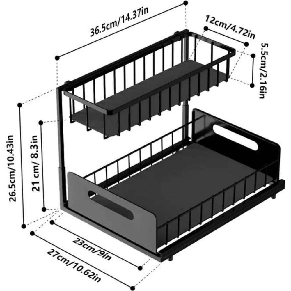 Under Sink Organizers and Storage with Sliding Storage Drawer, 2-Tier  Black